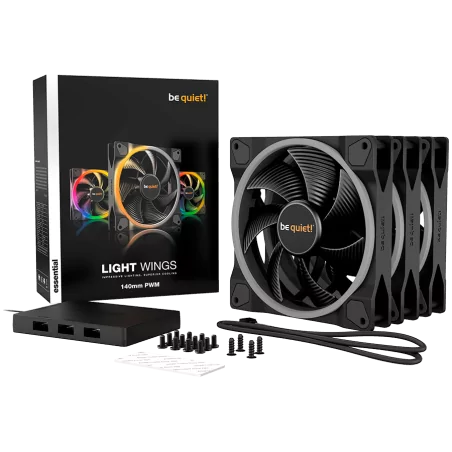 be quiet! LIGHT WINGS 140mm PWM Triple-Pack, 4-pin, Fan speed: 1500RPM, ARGB (ARGB Hub included), 23.3 db(A), 3 years warranty -