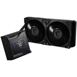 MSI MEG CORELIQUID S280 Liquid Cooler, 2x MEG SILENT GALE P14 1800rpm PWM Fans, 2.4” Customizable IPS Display, VRM Fan, Intel LG