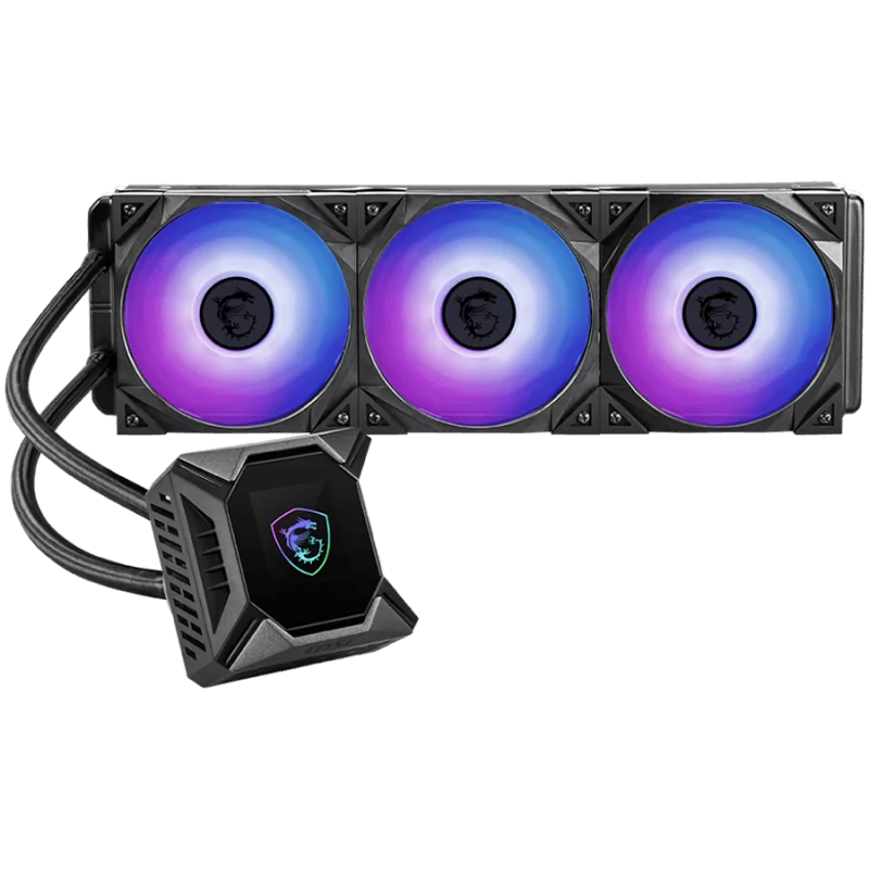 MSI MPG CORELIQUID K360 V2 Liquid Cooler, 3X 120mm ARGB 2500rpm PWM Fans, 2.4" Customizable LCD display, VRM Fan, Intel LGA 115x