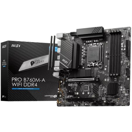 MSI PRO B760M-A WIFI DDR4, mATX, Socket 1700, Dual Channel DDR4 5333(OC)MHz, 2x PCIe x16 slots, 2x M.2 slots, 2x HDMI, 2x DP, 2x