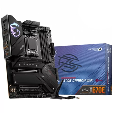 MSI MPG X670E CARBON WIFI, ATX, Socket AM5, 4x DDR5, Type-C DP, 3x PCI-E x16 slots, 4x M.2 slots, 1x HDMI, 2x DP (1x Type-C), 6x