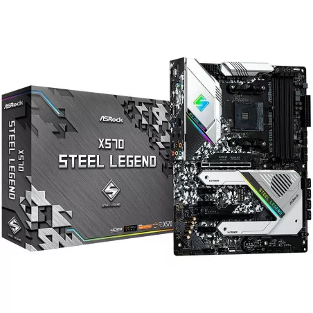 ASROCK Main Board Desktop X570 STEEL LEGEND (AM4, X570, 4xDDR4, 2xPCIe 4.0x16, 3xPCIe 4.0x1, 8x SATA, 2x Hyper M.2, 2x USB3.2 Ge