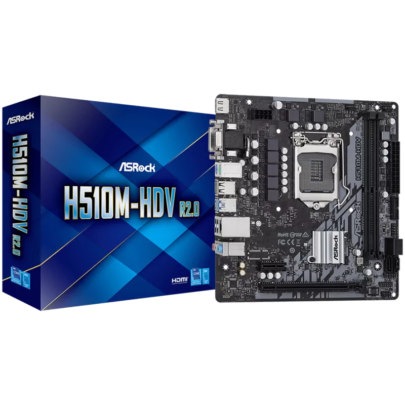 ASROCK Main Board Desktop H510M-HDV (H510, S1200, 2xDDR4, 1xPCIe 4.0x16, 1xPCIe 3.0x1, 4xSATA3, 4xUSB3.2 Gen1, VGA, DVI-D, HDMI,