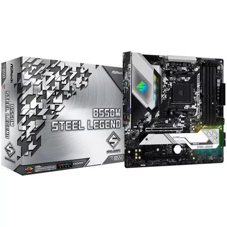 ASROCK Main Board Desktop B550M STEEL LEGEND (4xDDR4, HDMI/DP ,PCIe 3.0 x16, PCIe 2.0 x1, 2xM.2, 4 SATA3, USB, 1xCOM Port Header