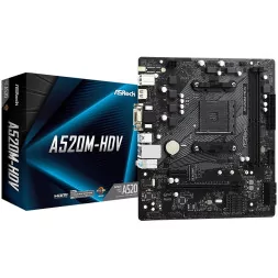 ASROCK Main Board Desktop A520M-HDV (AM4, 2xDDR4, PCIe 3.0 x16,PCIe 3.0 x1, M.2, 4 SATA3, D-Sub, DVI, HDMI, mATX, retail)