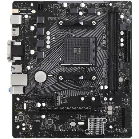 ASROCK Main Board Desktop A520M-HDV (AM4, 2xDDR4, PCIe 3.0 x16,PCIe 3.0 x1, M.2, 4 SATA3, D-Sub, DVI, HDMI, mATX, retail) - 2