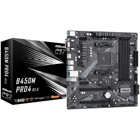 ASROCK Main Board Desktop B450M PRO4 (AM4, 4xDDR4, 1x PCIe 3.0 x16, 1x PCIe 2.0 x16, 1x PCIe 2.0 x1, 4x SATA III, RAID 0,1,10, 1