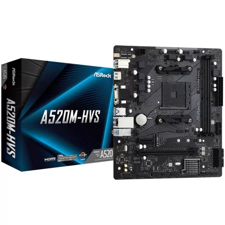 ASROCK Main Board Desktop A520M-HVS (AM4, 2xDDR4, PCIe 3.0 x16,PCIe 3.0 x1, M.2, 4 SATA3, D-Sub, HDMI, mATX, retail) - 1