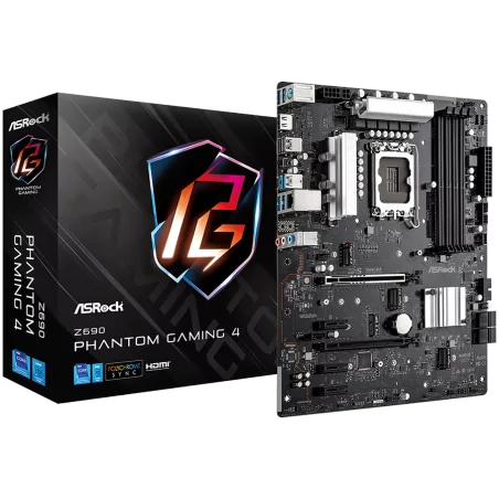 ASROCK Main Board Desktop Z690 Phantom Gaming 4 (S1700, Z690, 4x DDR4, 2x PCIe x16, 3x PCIe x1, 4x SATA3 6.0Gb/s, 2x m.2 PCIe Ge