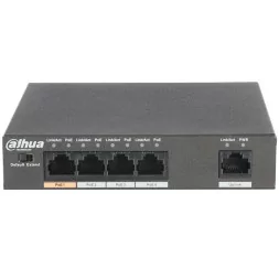 4-Port PoE Switch 10/100 Mbps (Unmanaged), 1 Uplink port, transmission distance of power and data up to 250m (extended mode).