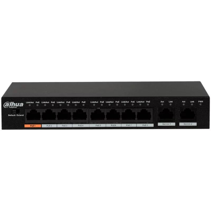 Dahua 8-Port 10/100 PoE Switch + 2 Uplink Gigabit port, Port1≤60W, Port2-8≤30W, Total≤96W - 1