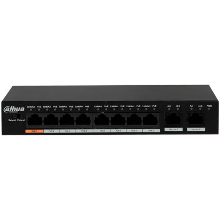 Dahua 8-Port 10/100 PoE Switch + 2 Uplink Gigabit port, Port1≤60W, Port2-8≤30W, Total≤96W - 1