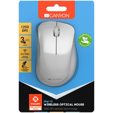 CANYON MW-11, 2.4 GHz Wireless mouse ,with 3 buttons, DPI 1200, Battery:AAA*2pcs ,pearl white grey67*109*38mm 0.063kg - 4