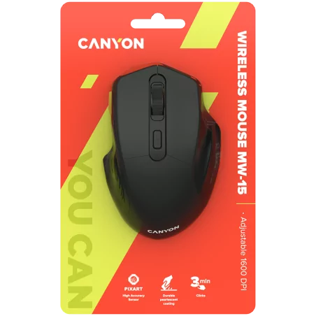 CANYON MW-15, 2.4GHz Wireless Optical Mouse with 4 buttons, DPI 800/1200/1600, Black, 115*77*38mm, 0.064kg - 6
