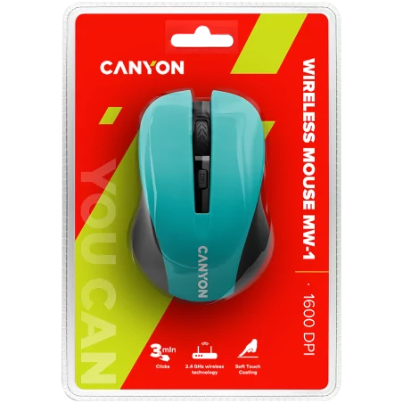 CANYON MW-1 2.4GHz wireless optical mouse with 4 buttons, DPI 800/1200/1600, Green, 103.5*69.5*35mm, 0.06kg - 3