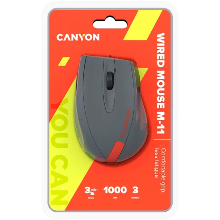CANYON Wired Optical Mouse with 3 keys, DPI 1000 With 1.5M USB cable,Gray-Red,size 68*110*38mm,weight:0.072kg - 5
