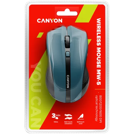 CANYON MW-5 2.4GHz wireless Optical Mouse with 4 buttons, DPI 800/1200/1600, Blue, 122*69*40mm, 0.067kg - 4