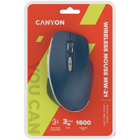 CANYON MW-21, 2.4 GHz Wireless mouse ,with 7 buttons, DPI 800/1200/1600, Battery: AAA*2pcs,Blue,72*117*41mm, 0.075kg - 4
