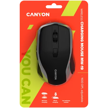 CANYON MW-19, 2.4GHz Wireless Rechargeable Mouse with Pixart sensor, 6keys, Silent switch for right/left keys,Add NTCDPI: 800/12