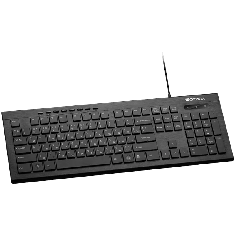 CANYON Multimedia wired keyboard, 105 keys, slim and brushed finish design, white backlight, chocolate key caps, BG layout (blac CANYON Multimedia wired keyboard, 105 keys, slim and brushed finish design, white backlight, chocolate key caps, BG layout (blac