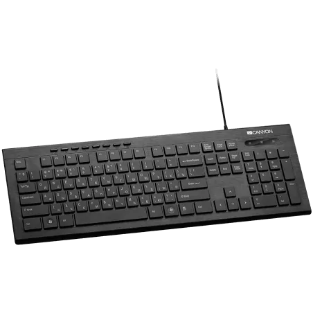CANYON Multimedia wired keyboard, 105 keys, slim and brushed finish design, white backlight, chocolate key caps, BG layout (blac