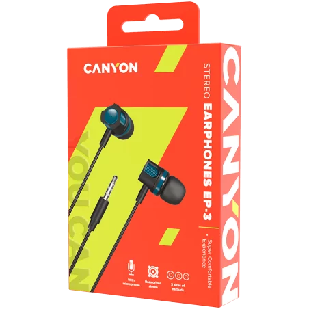 CANYON Stereo earphones with microphone, 1.2M, green - 3