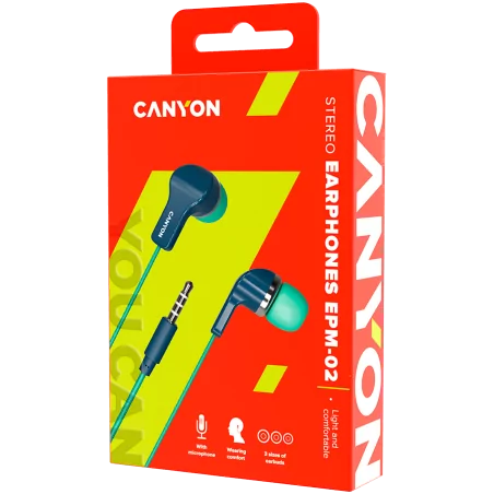 CANYON Stereo Earphones with inline microphone, Green+Blue - 3