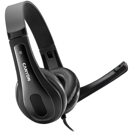 CANYON CHSU-1 basic PC headset with microphone, USB plug, leather pads, Flat cable length 2.0m, 160*60*160mm, 0.13kg, Black - 1