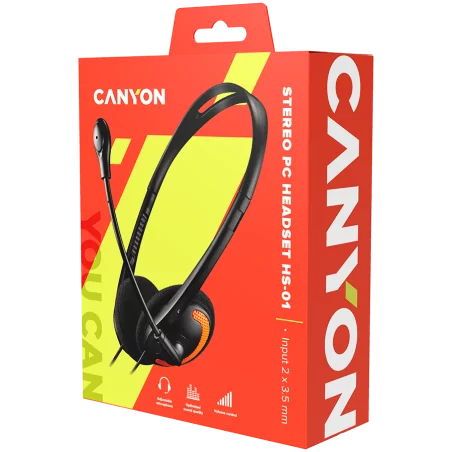 CANYON PC headset with microphone, volume control and adjustable headband, cable 1.8M, Black/Orange - 3