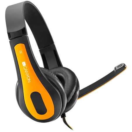 CANYON entry price PC headset, combined 3,5 plug, leather pads, Black-yellow - 1