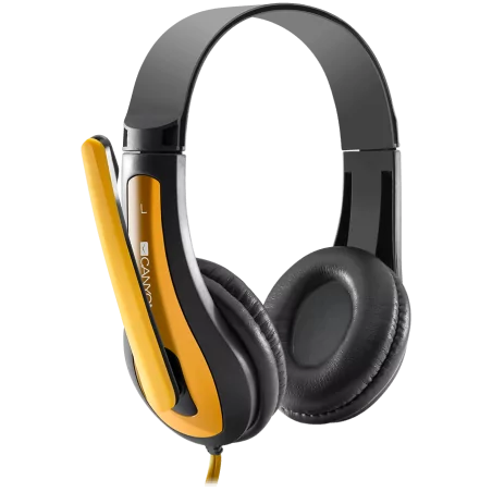 CANYON entry price PC headset, combined 3,5 plug, leather pads, Black-yellow - 3