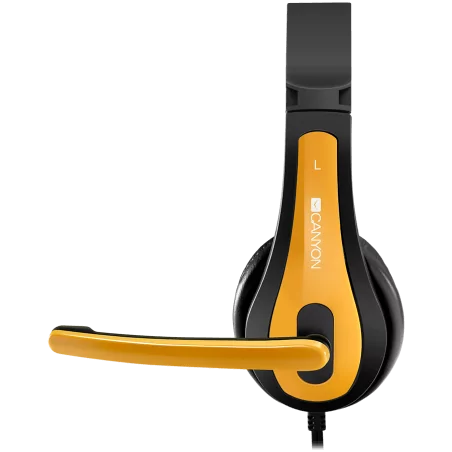CANYON entry price PC headset, combined 3,5 plug, leather pads, Black-yellow - 4