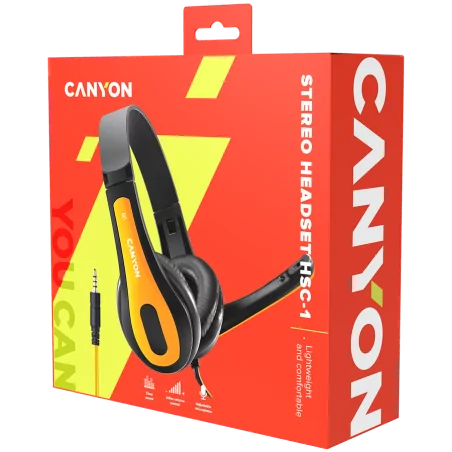 CANYON entry price PC headset, combined 3,5 plug, leather pads, Black-yellow - 6