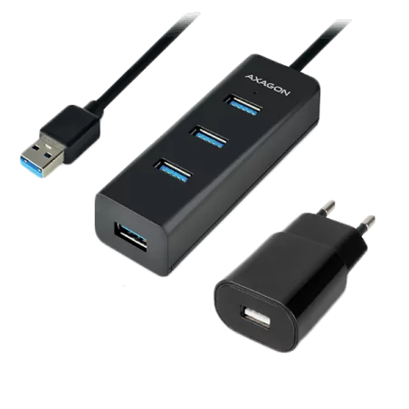 AXAGON HUE-S2BP 4x USB3.0 Charging Hub 1.2m Cable, MicroUSB Charging, Incl. AC Adapter - 1