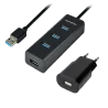 AXAGON HUE-S2BP 4x USB3.0 Charging Hub 1.2m Cable, MicroUSB Charging, Incl. AC Adapter - 1