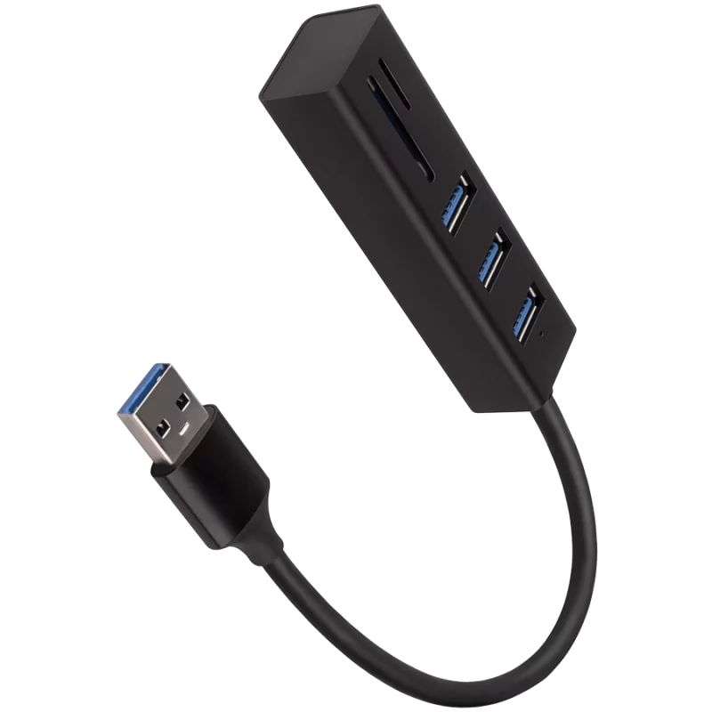 AXAGON HMA-CR3A 3x USB-A + SD/microSD, USB3.2 Gen 1 hub, metal, 20cm USB-A cable - 1 AXAGON HMA-CR3A 3x USB-A + SD/microSD, USB3.2 Gen 1 hub, metal, 20cm USB-A cable - 1
