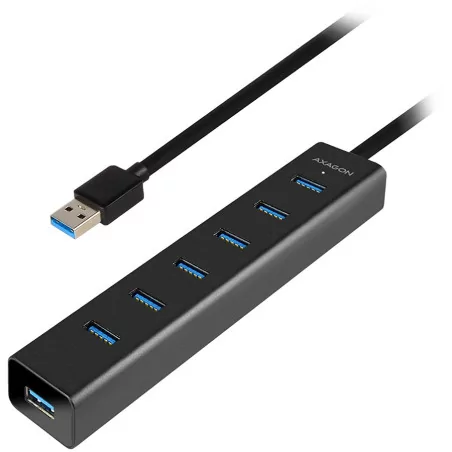 AXAGON HUE-SA7BP 7x USB3.0 ALU Charging Hub Incl. AC Adapter, Black - 1