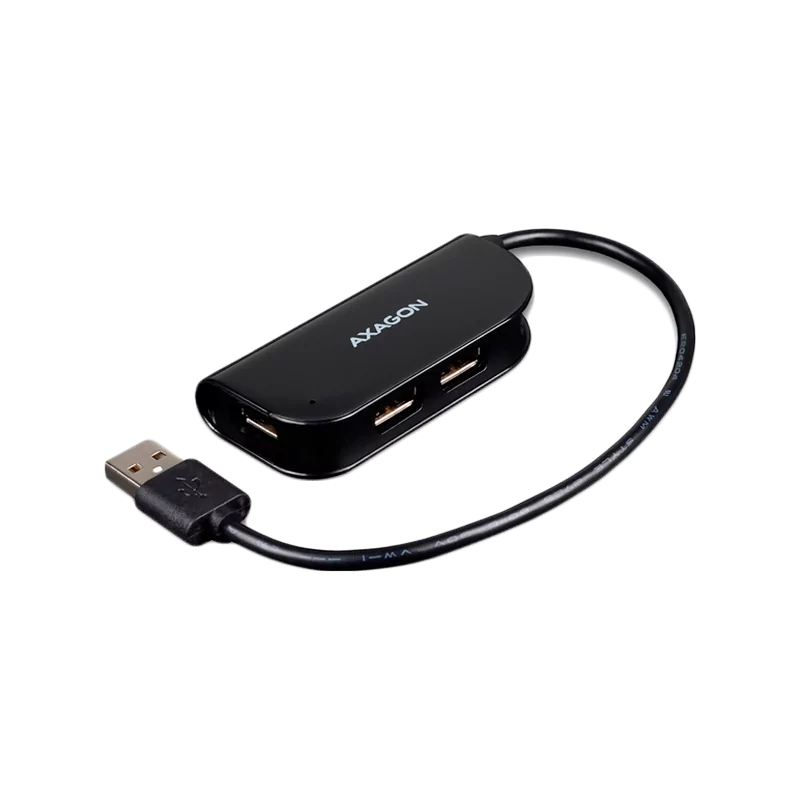 Handy four-port USB 2.0 hub with a permanently connected USB cable. Black. - 1