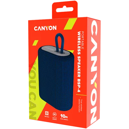 Canyon BSP-4 Bluetooth Speaker, BT V5.0, BLUETRUM AB5365A, TF card support, Type-C USB port, 1200mAh polymer battery, Blue, cabl