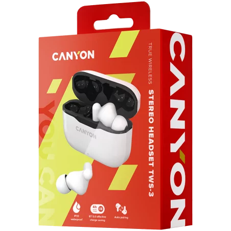 CANYON TWS-3 Bluetooth headset, with microphone, BT V5.0, Bluetrum AB5376A2, battery EarBud 40mAh*2+Charging Case 300mAh, cable 