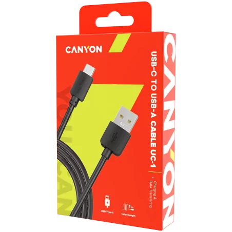 CANYON UC-1 Type C USB Standard cable, cable length 1m, Black, 15*8.2*1000mm, 0.018kg - 2