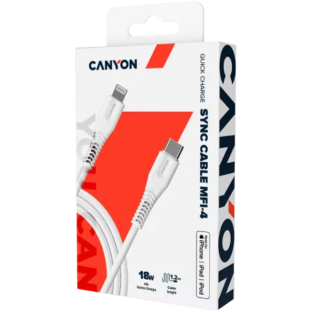 CANYON MFI-4 Type C Cable To MFI Lightning for Apple, PVC Mouling,Function: with full feature( data transmission and PD charging