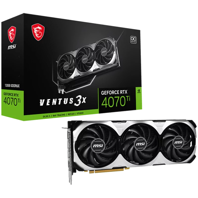 MSI Video Card Nvidia GeForce RTX 4070 Ti VENTUS 3X 12G OC, 12GB GDDR6X, 192bit, Effective Memory Clock: 21000MHz, Boost: 2640 M