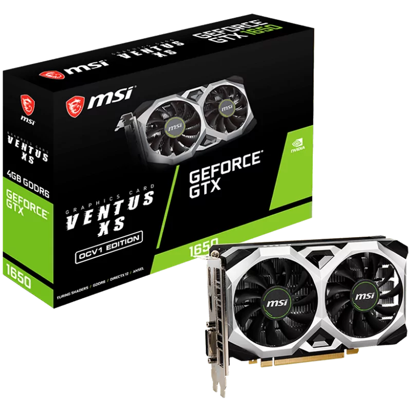 MSI Video Card NVidia GeForce GTX 1650 D6 VENTUS XS OCV1, 4GB GDDR6X, 128-bit, 1620 MHz Boost, 896 CUDA Cores, 1x DP 1.4a, HDMI 