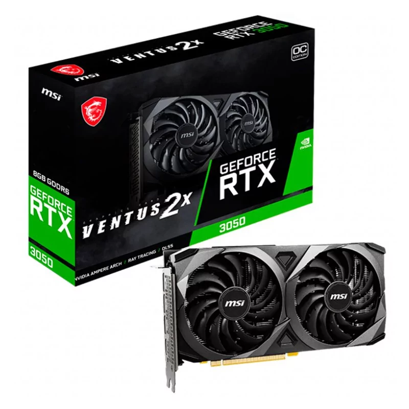 MSI Video Card NVidia GeForce RTX 3050 VENTUS 2X 8G OC, 8GB GDDR6, 128bit, Effective Memory Clock: 14000MHz, Boost: 1807MHz, 256
