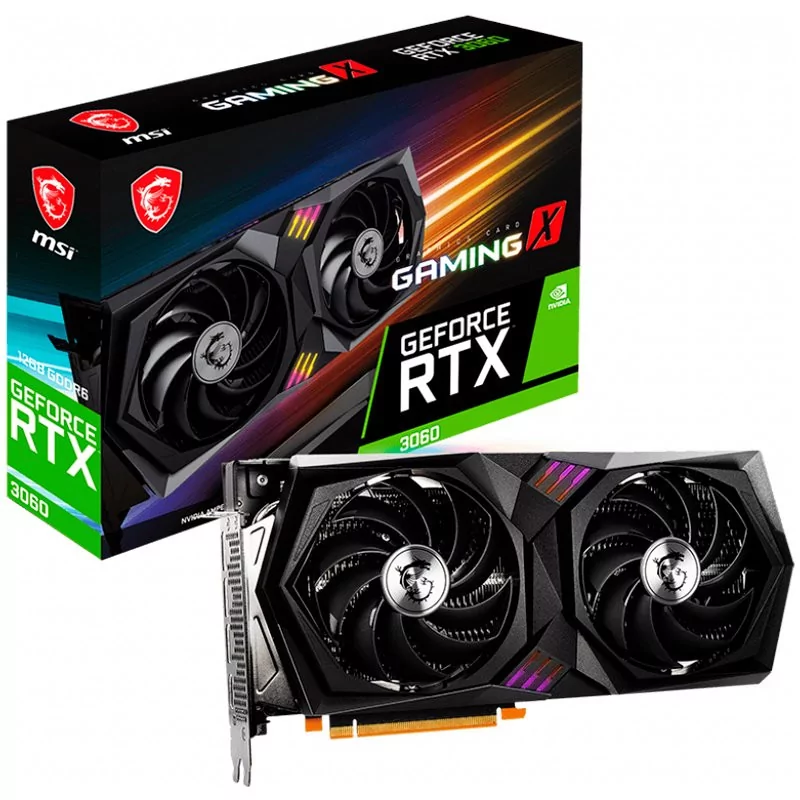 MSI Video Card Nvidia GeForce RTX 3060 GAMING X 12G, 12GB GDDR6, 192-bit, 360 GB/s, 15 Gbps Effective Memory Clock, 1837 MHz Boo