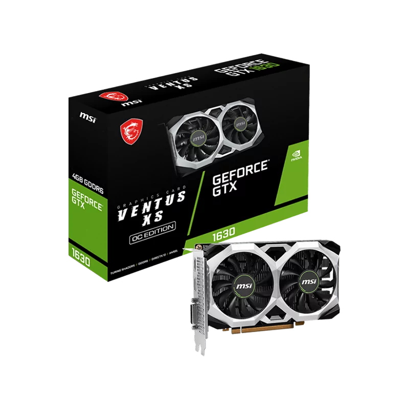 MSI Video Card NVidia GeForce GTX 1630 VENTUS XS 4G OC, 4GB GDDR6, 64-bit, 12 Gbps, Boost: 1815 MHz, 512 CUDA Cores, 1x DP 1.4a,