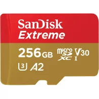 SanDisk Extreme microSDXC 256GB + SD Adapter + 1 year RescuePRO Deluxe up to 190MB/s & 130MB/s Read/Write speeds A2 C10 V30 UHS-
