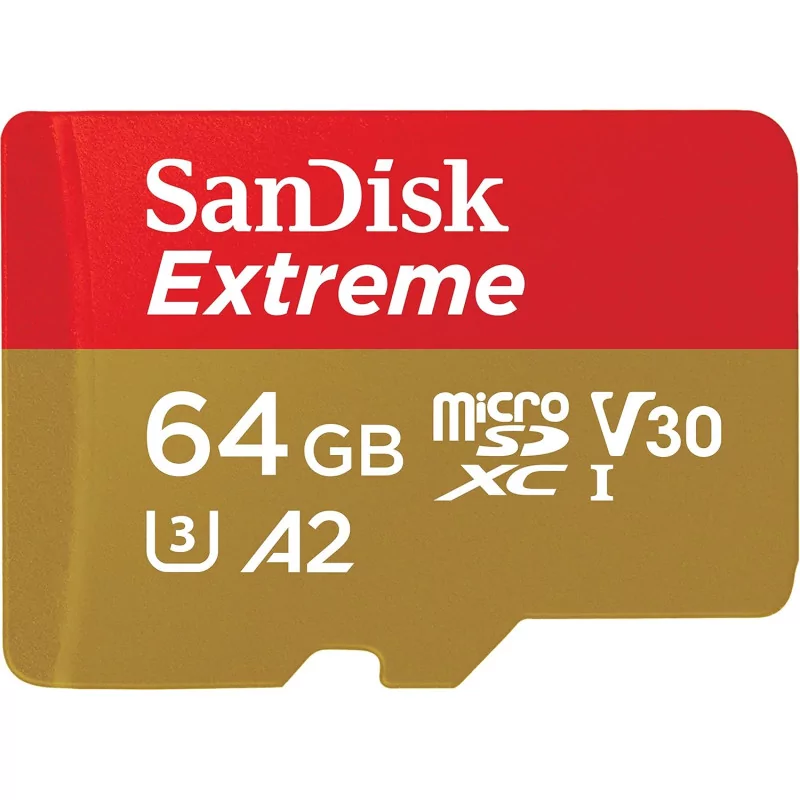 SanDisk Extreme microSDXC 64GB + SD Adapter + 1 year RescuePRO Deluxe up to 170MB/s & 80MB/s Read/Write speeds A2 C10 V30 UHS-I 