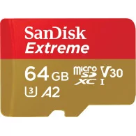 SanDisk Extreme microSDXC 64GB + SD Adapter + 1 year RescuePRO Deluxe up to 170MB/s & 80MB/s Read/Write speeds A2 C10 V30 UHS-I 